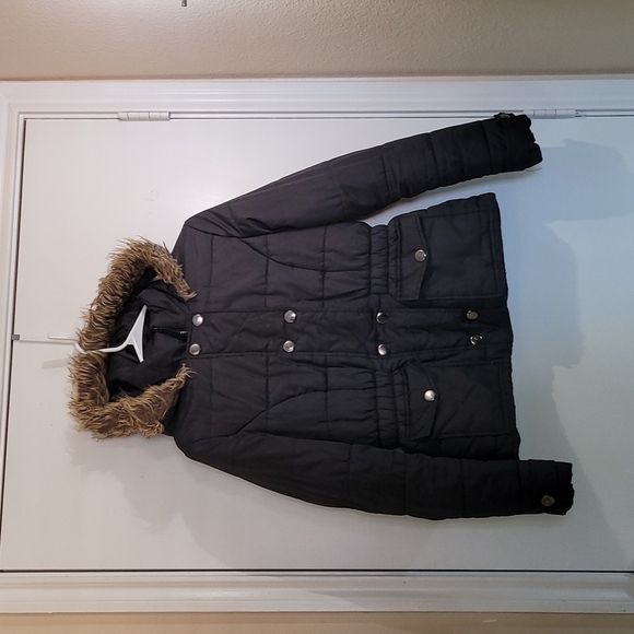 Maralyn & Me Girls Black Hooded Puffer Coat Size Large - Picture 1 of 12
